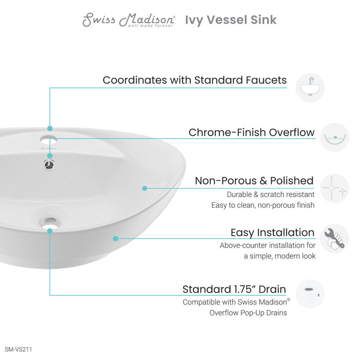 Swiss Madison Ivy 23 Oval Ceramic Vessel Sink - SM-VS211