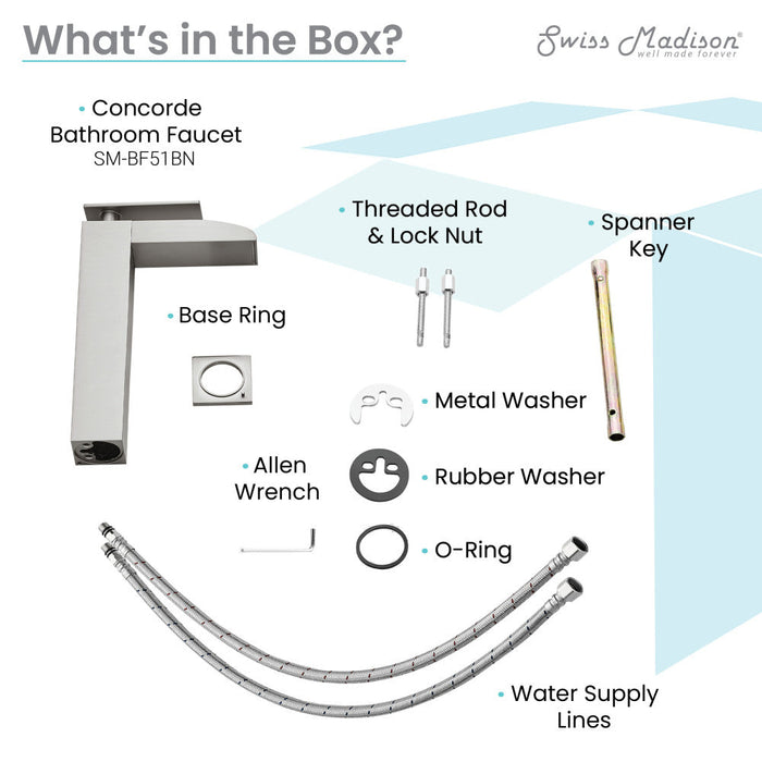 Swiss Madison Concorde Single Hole, Single-Handle, High Arc Waterfall, Bathroom Faucet in Brushed Nickel - SM-BF51BN