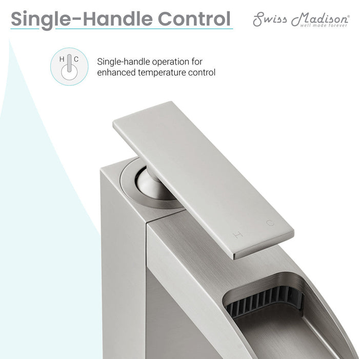 Swiss Madison Concorde Single Hole, Single-Handle, High Arc Waterfall, Bathroom Faucet in Brushed Nickel - SM-BF51BN