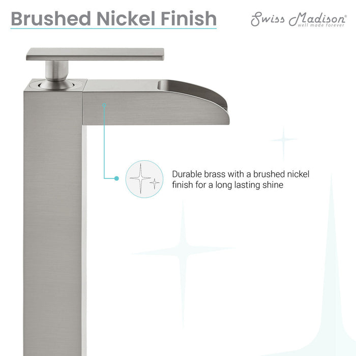 Swiss Madison Concorde Single Hole, Single-Handle, High Arc Waterfall, Bathroom Faucet in Brushed Nickel - SM-BF51BN