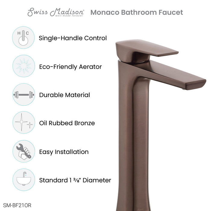 Swiss Madison Monaco Single Hole, Single-Handle, High Arc Bathroom Faucet in Oil Rubbed Bronze - SM-BF21OR