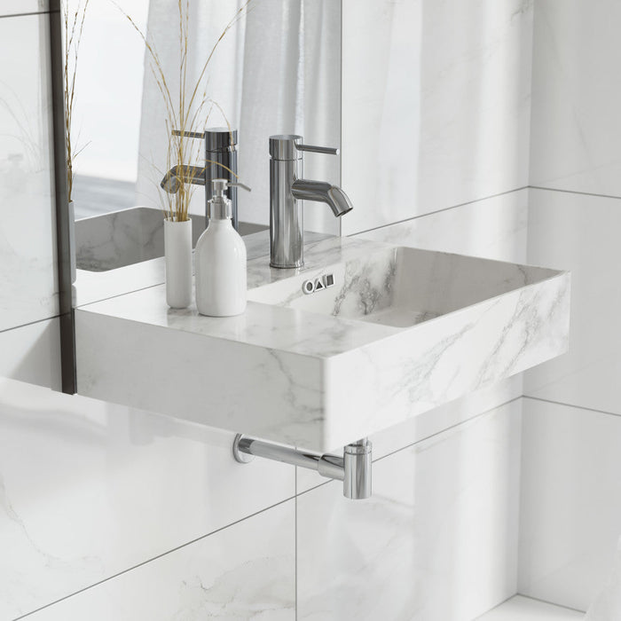 Swiss Madison St. Tropez 24" Right Side Faucet Wall-Mount Bathroom Sink in White Marble - SM-WSM323W1