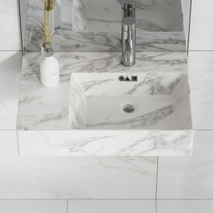 Swiss Madison St. Tropez 24" Right Side Faucet Wall-Mount Bathroom Sink in White Marble - SM-WSM323W1