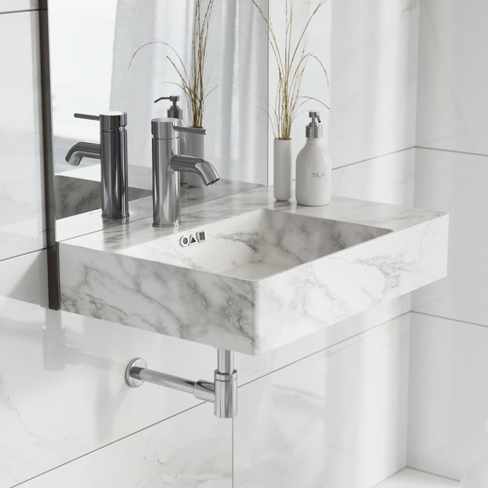 Swiss Madison St. Tropez 24" Left Side Faucet Wall-Mount Bathroom Sink in White Marble - SM-WSM322W1