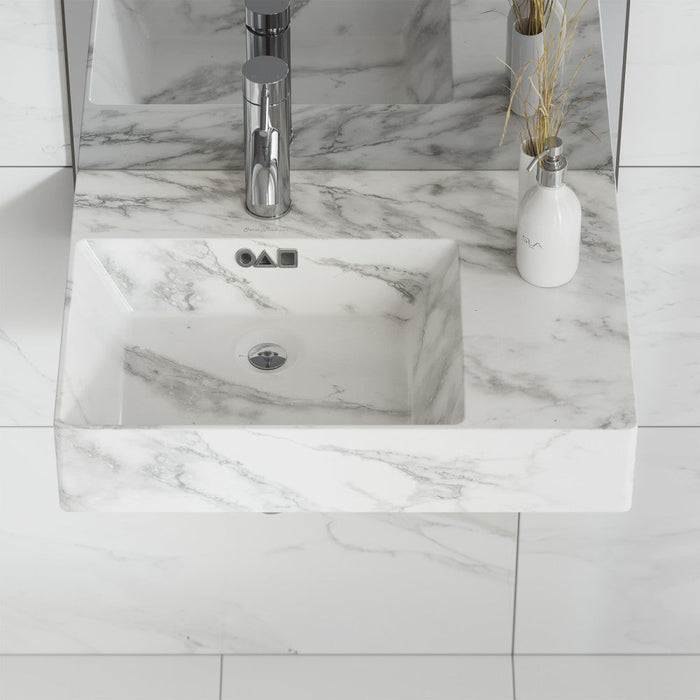 Swiss Madison St. Tropez 24" Left Side Faucet Wall-Mount Bathroom Sink in White Marble - SM-WSM322W1