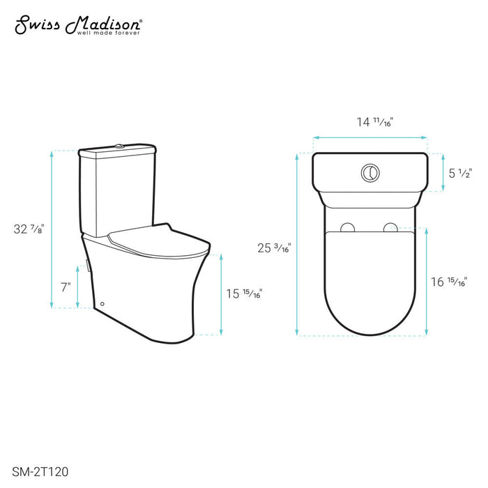 Swiss Madison Calice Two-Piece Elongated Rear Outlet Toilet Dual-Flush 1.1/1.6 gpf - SM-2T120