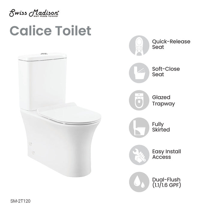 Swiss Madison Calice Two-Piece Elongated Rear Outlet Toilet Dual-Flush 1.1/1.6 gpf - SM-2T120