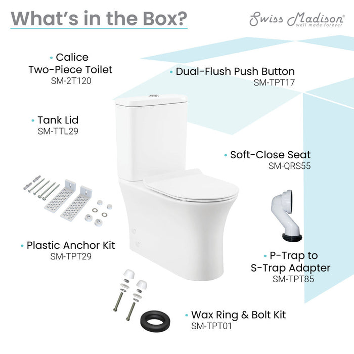 Swiss Madison Calice Two-Piece Elongated Rear Outlet Toilet Dual-Flush 1.1/1.6 gpf - SM-2T120