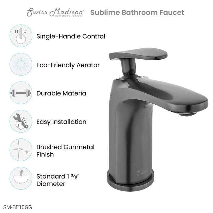 Swiss Madison Sublime Single Hole, Single-Handle, Bathroom Faucet in Gunmetal Grey - SM-BF10GG