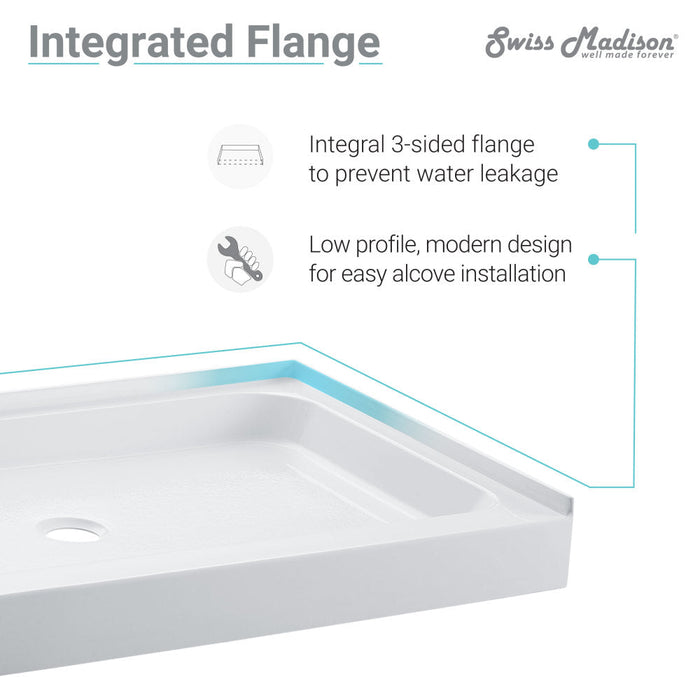 Swiss Madison Voltaire 60" x 36" Acrylic White, Single-Threshold, Center Drain, Shower Base - SM-SB523