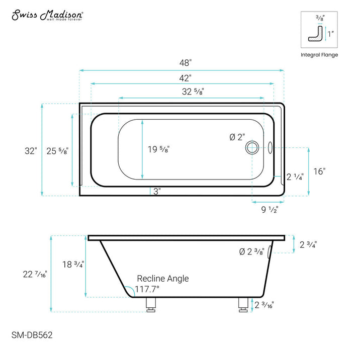 Swiss Madison Voltaire 48" x 32" Right-Hand Drain Alcove Bathtub - SM-DB562