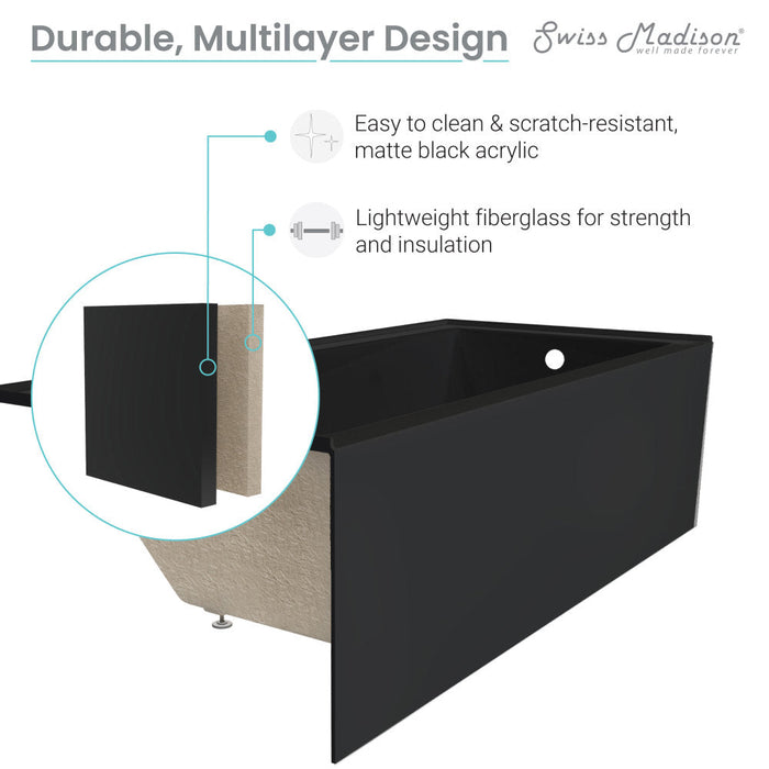 Swiss Madison Voltaire 60" x 30" Right-Hand Drain Alcove Bathtub with Apron in Matte Black - SM-AB540MB