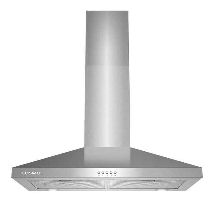 Cosmo 30" Stainless Steel Wall Mount Range Hood with Aluminum Mesh Filters and Push Button Controls COS-63024P