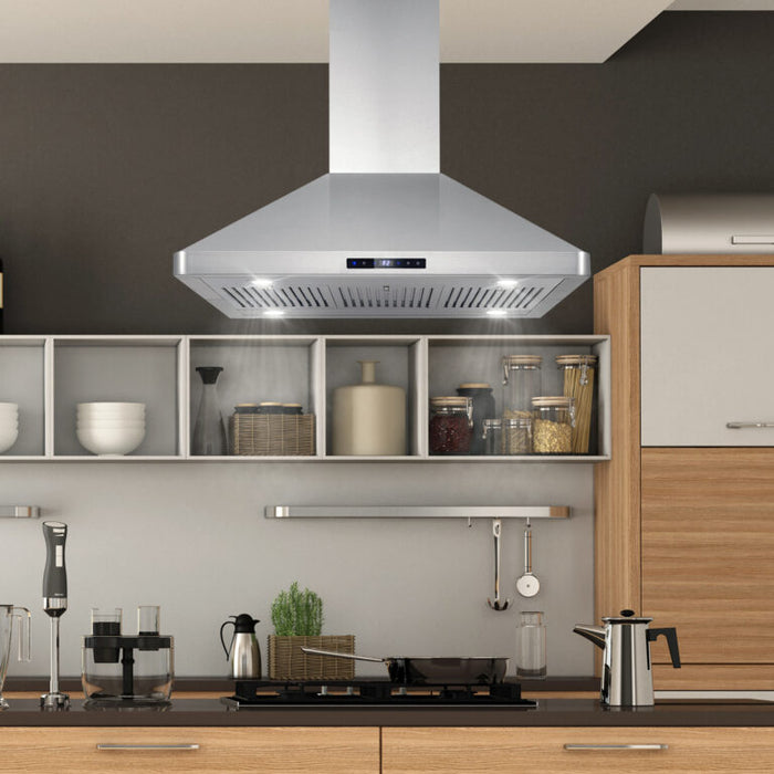 Cosmo 36" Stainless Steel Island Range Hood with Digital Touch Controls and Dishwasher Safe Permanent Filters COS-63ISS90