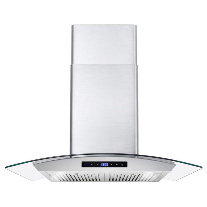 Cosmo 30" Stainless Steel Wall Mount Range Hood with Glass Canopy, Digital Touch Controls and Dishwasher Safe Permanent Filters COS-668AS750