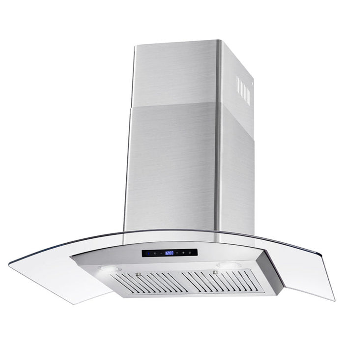 Cosmo 36" Stainless Steel Wall Mount Range Hood with Glass Canopy, Digital Touch Controls and Dishwasher Safe Permanent Filters COS-668AS900