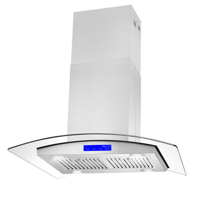 Cosmo 30" Stainless Steel Island Range Hood with Glass Canopy and Dishwasher Safe Permanent Filters COS-668ICS750