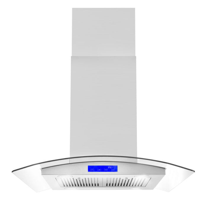 Cosmo 30" Stainless Steel Island Range Hood with Glass Canopy and Dishwasher Safe Permanent Filters COS-668ICS750