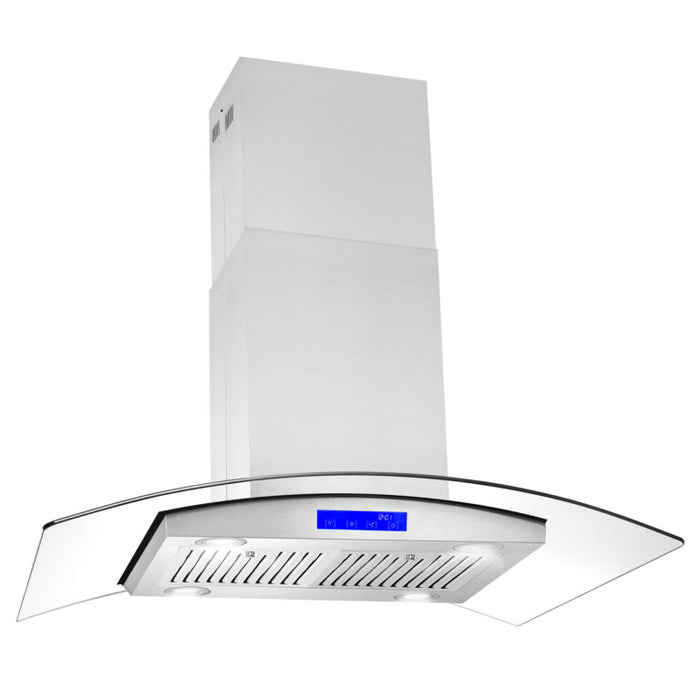 Cosmo 36" Stainless Steel Island Range Hood with Glass Canopy and Dishwasher Safe Permanent Filters COS-668ICS900