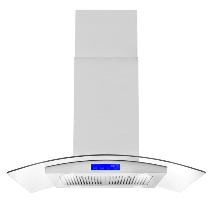 Cosmo 36" Stainless Steel Island Range Hood with Glass Canopy and Dishwasher Safe Permanent Filters COS-668ICS900