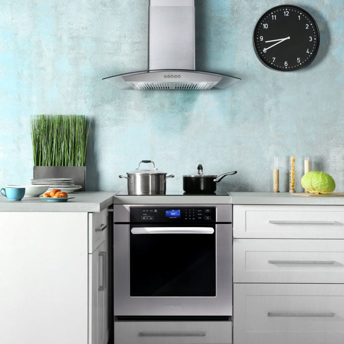 Cosmo 30" Stainless Steel Wall Mount Range Hood with Dishwasher Safe Permanent Filters and Glass Canopy COS-668WRC75