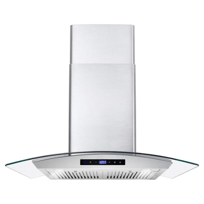 Cosmo 30" Stainless Steel Wall Mount Range Hood with Glass Canopy, Digital Touch Controls and Dishwasher Safe Permanent Filters COS-668WRCS75