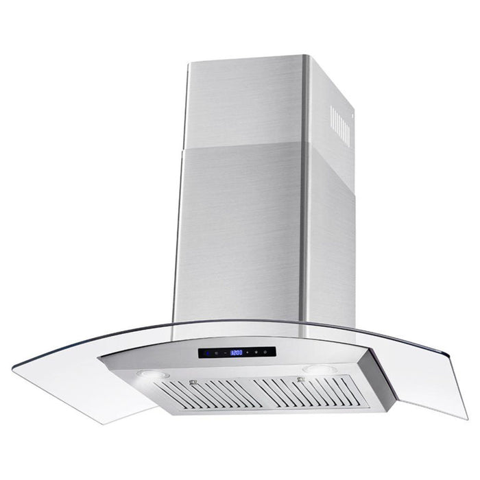 Cosmo 36" Stainless Steel Wall Mount Range Hood with Glass Canopy, Digital Touch Controls and Dishwasher Safe Permanent Filters COS-668WRCS90