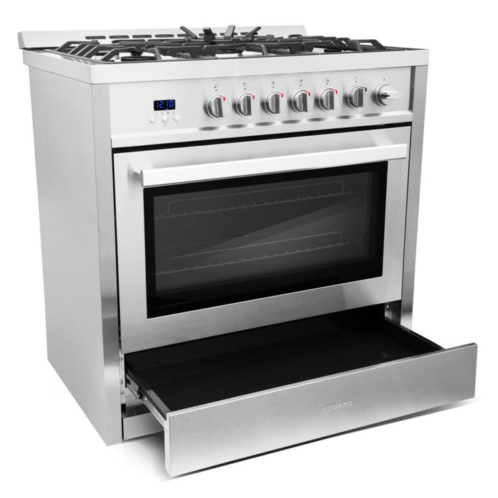 Cosmo 36" Gas Range with 5 High Performance Sealed Gas Burners and Convection Oven COS-965AGC