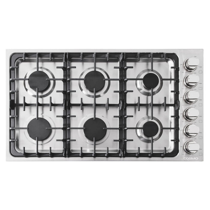 Cosmo 36" Drop-In Cooktop with 6 Italian-Made Sealed Gas Burners and Cast Iron Grates COS-DIC366