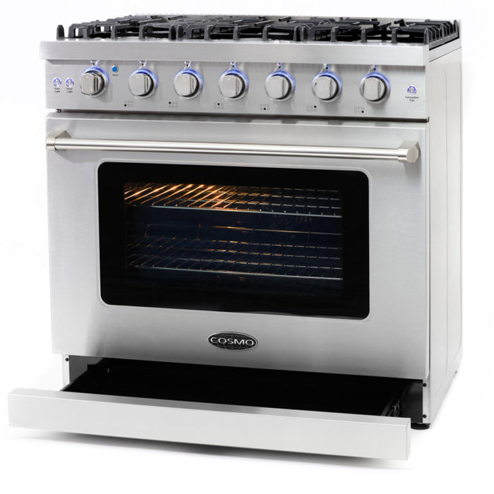 Cosmo 36" Gas Range with 6 Sealed Gas Burners and Convection Oven COS-EPGR366