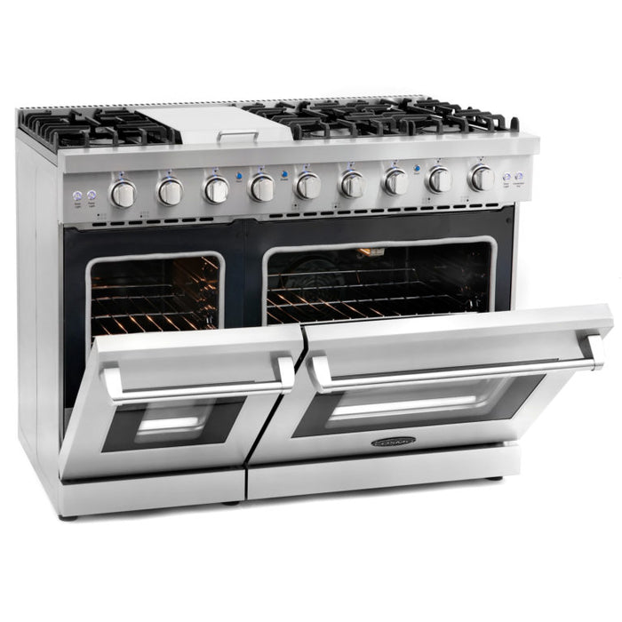 Cosmo 48" Double Oven Gas Range with 6 Sealed Burners, Griddle and Convection Oven COS-EPGR486G