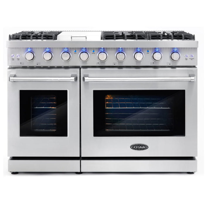 Cosmo 48" Double Oven Gas Range with 6 Sealed Burners, Griddle and Convection Oven COS-EPGR486G