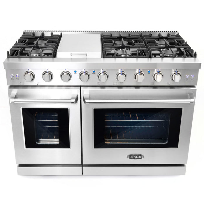 Cosmo 48" Double Oven Gas Range with 6 Sealed Burners, Griddle and Convection Oven COS-EPGR486G