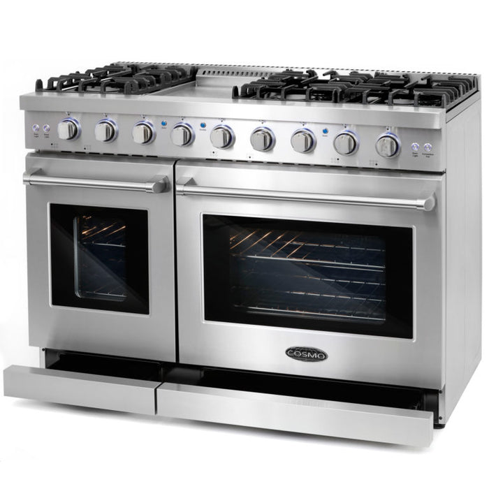 Cosmo 48" Double Oven Gas Range with 6 Sealed Burners, Griddle and Convection Oven COS-EPGR486G