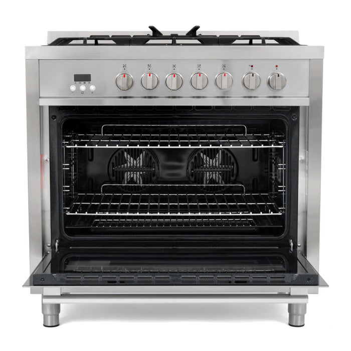 Cosmo 36" Dual Fuel Range with 5 Sealed Gas Burners and Turbo True European Convection Oven F965