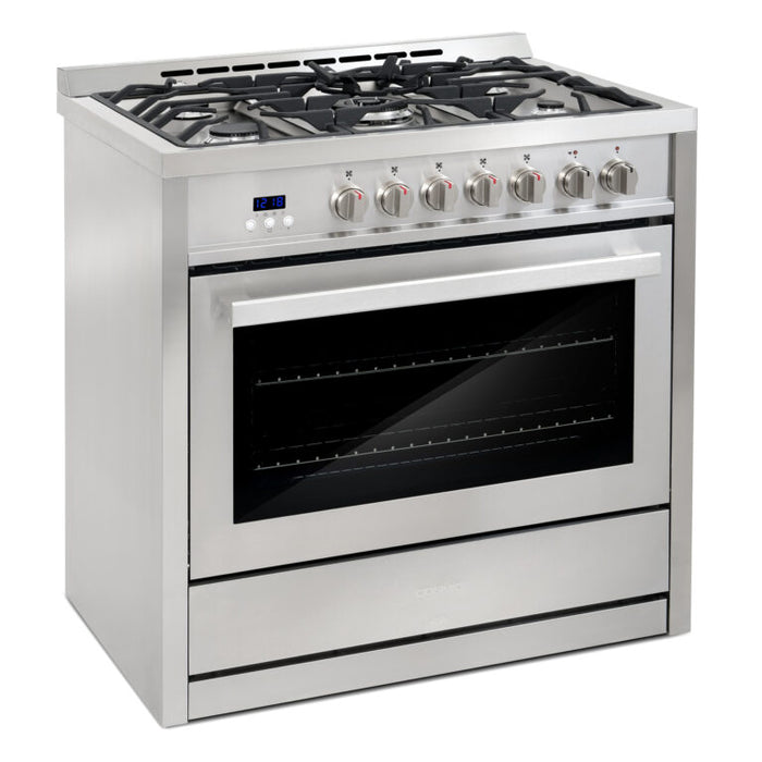 Cosmo 36" Dual Fuel Range with 5 Sealed Gas Burners and Turbo True European Convection Oven F965NF