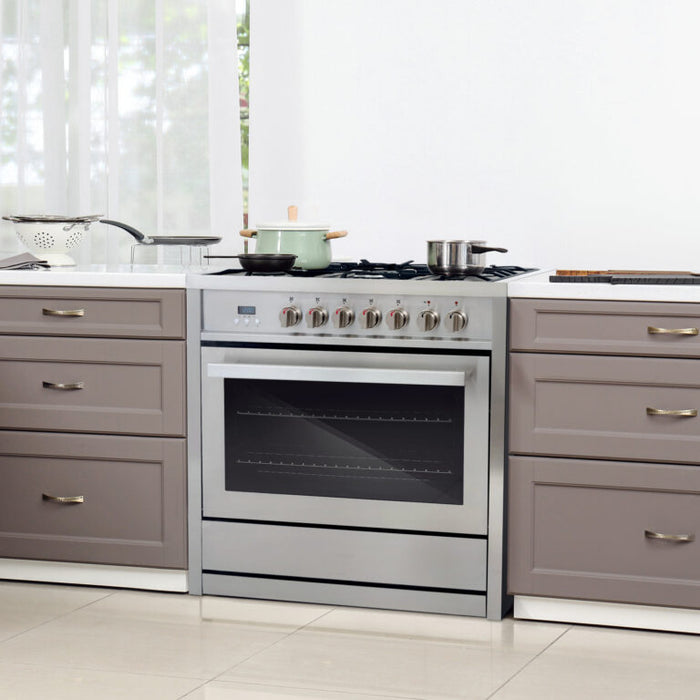 Cosmo 36" Dual Fuel Range with 5 Sealed Gas Burners and Turbo True European Convection Oven F965NF