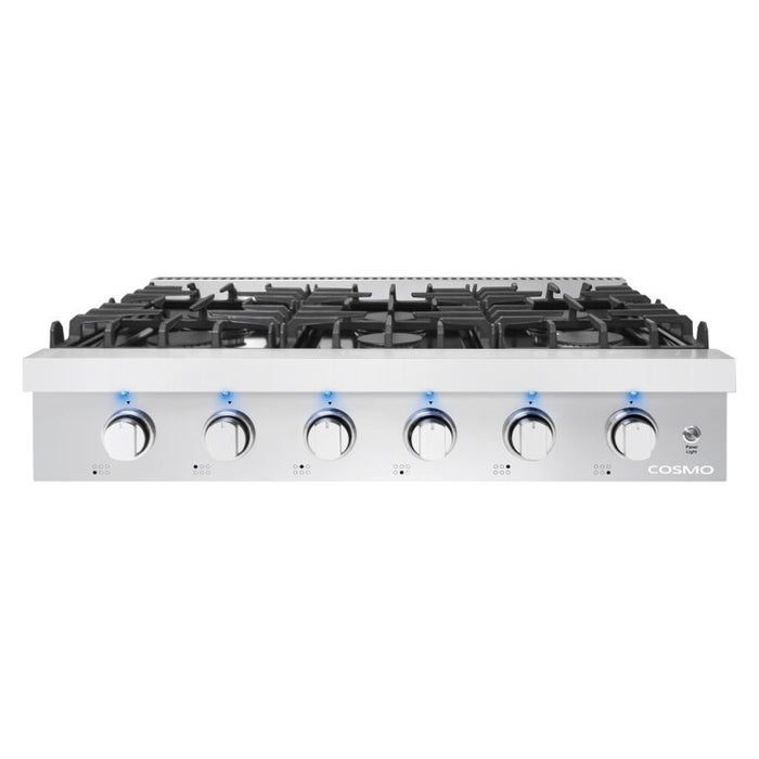 Cosmo 36" Slide-In Gas Cooktop with 6 Italian-Made Sealed Gas Burners and Cast Iron Grates COS-GRT366