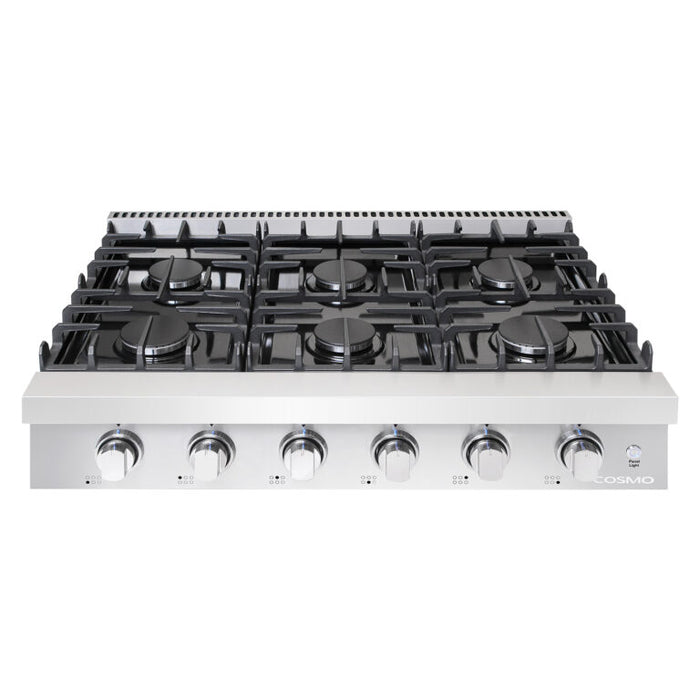 Cosmo 36" Slide-In Gas Cooktop with 6 Italian-Made Sealed Gas Burners and Cast Iron Grates COS-GRT366