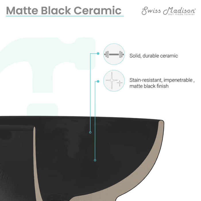 Swiss Madison 18" Ceramic Square Vanity Sink Top in Matte Black