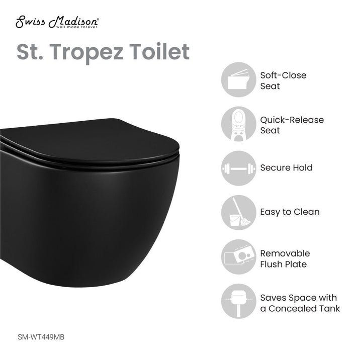 Swiss Madison St.Tropez Wall-Hung Elongated Toilet Bowl in Matte Black