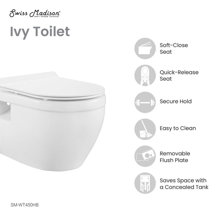 Swiss Madison Ivy Wall Hung Elongated Toilet Bowl, Black Hardware