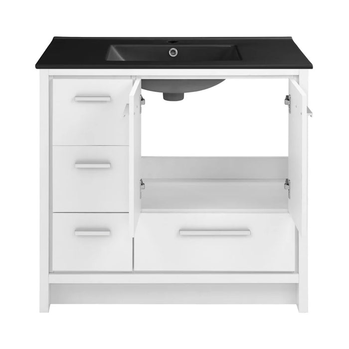 Swiss Madison Virage 36 in. White Bathroom Vanity With Black Ceramic Sink Top - SM-BV750WMB