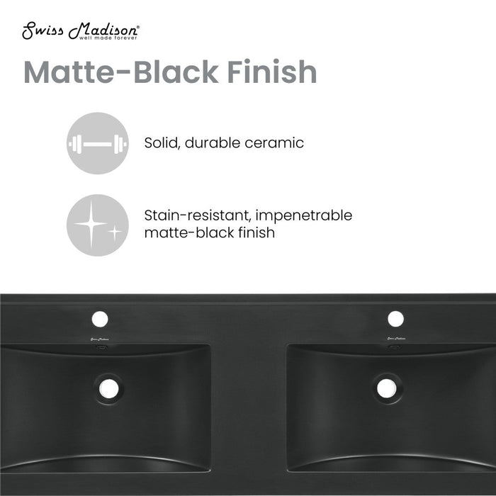 Swiss Madison 48" Ceramic Vanity Top in Matte Balck with Double Basin