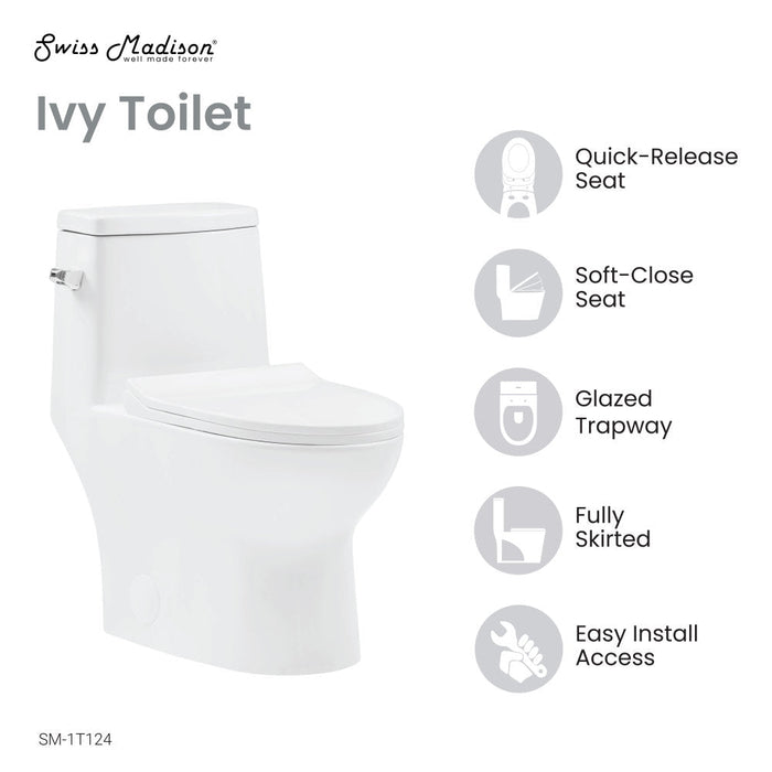 Swiss Madison Ivy One-Piece Elongated Toilet Left Side Flush, 10" Rough-In 1.28 gpf