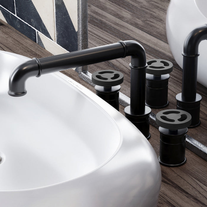 Swiss Madison Avallon 8 in. Widespread, 2-Handle Wheel, Bathroom Faucet in Matte Black