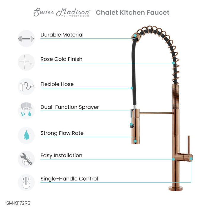 Swiss Madison Chalet Single Handle, Pull-Down Kitchen Faucet in Rose Gold
