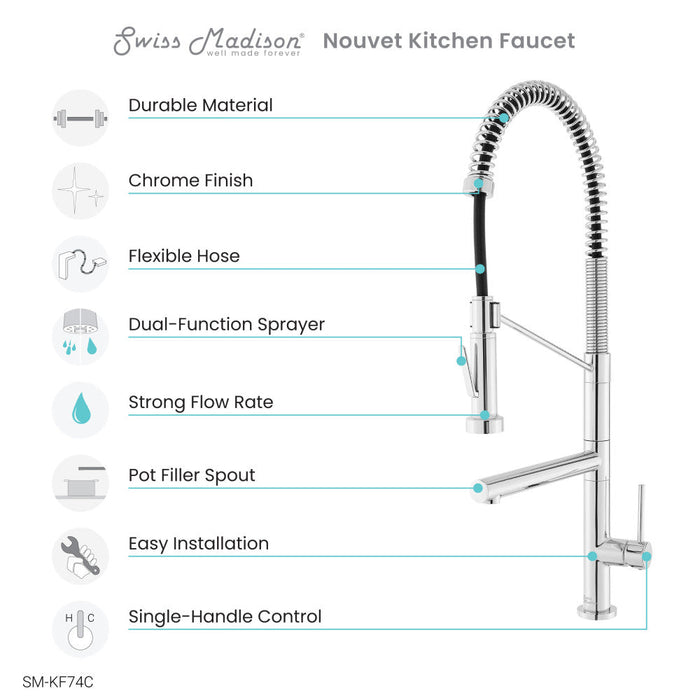Swiss Madison Novuet Single Handle, Pull-Down Kitchen Faucet with Pot Filler in Chrome