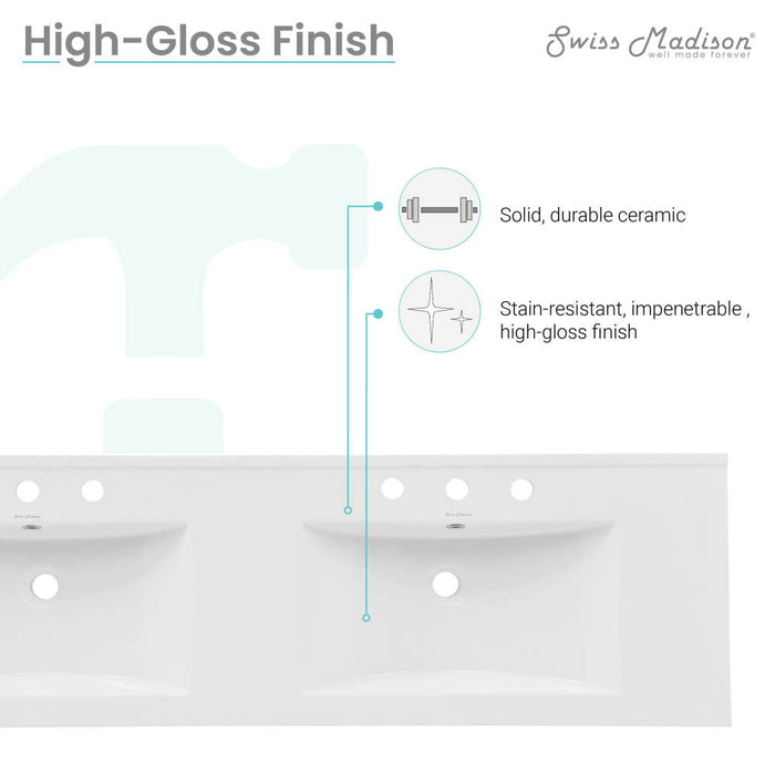 Swiss Madison 60 inch Vanity Top Bathroom Sink with 3 Holes