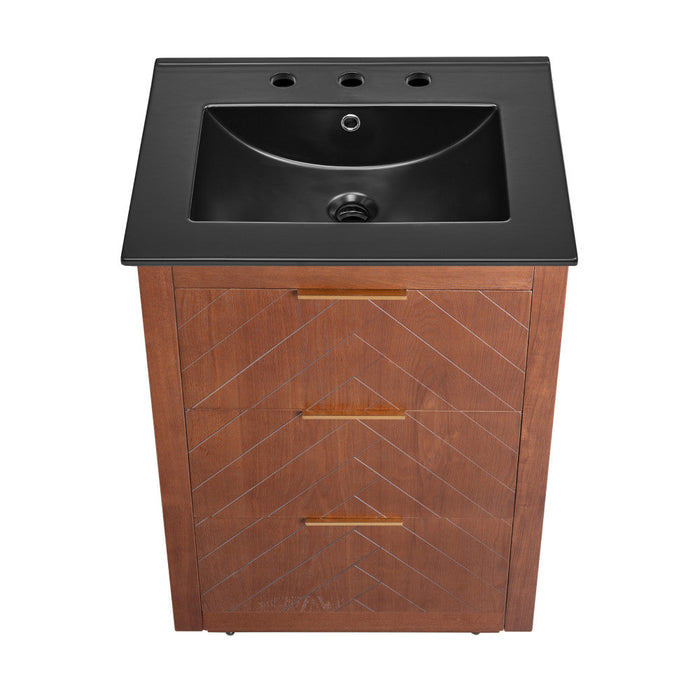 Swiss Madison Daxton 24 in. Brown Walnut Bathroom Vanity With Black, 3-Hole Ceramic Sink Top - SM-BV372WN-3MB